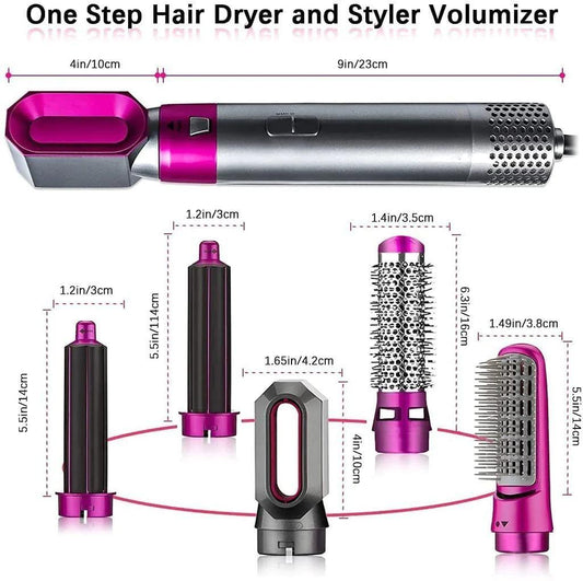 5 in 1 Multifunctional Hair Dryer Styling Tool, Detachable 5-in-1 Multi-Head Hot Air Comb, The Negative Ion Automatic Suction Hair Curle.